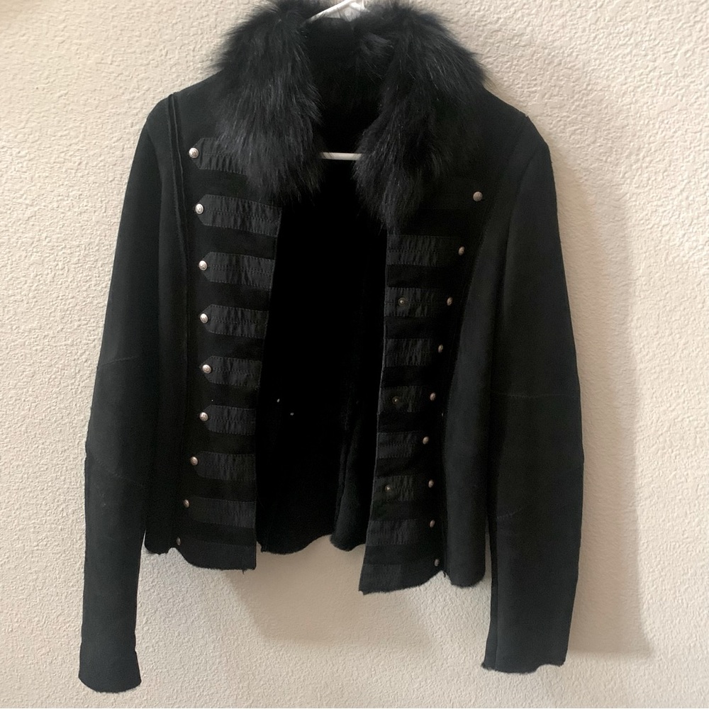 Monica Rindi Fur Military Style Italian Jacket, Size 38
